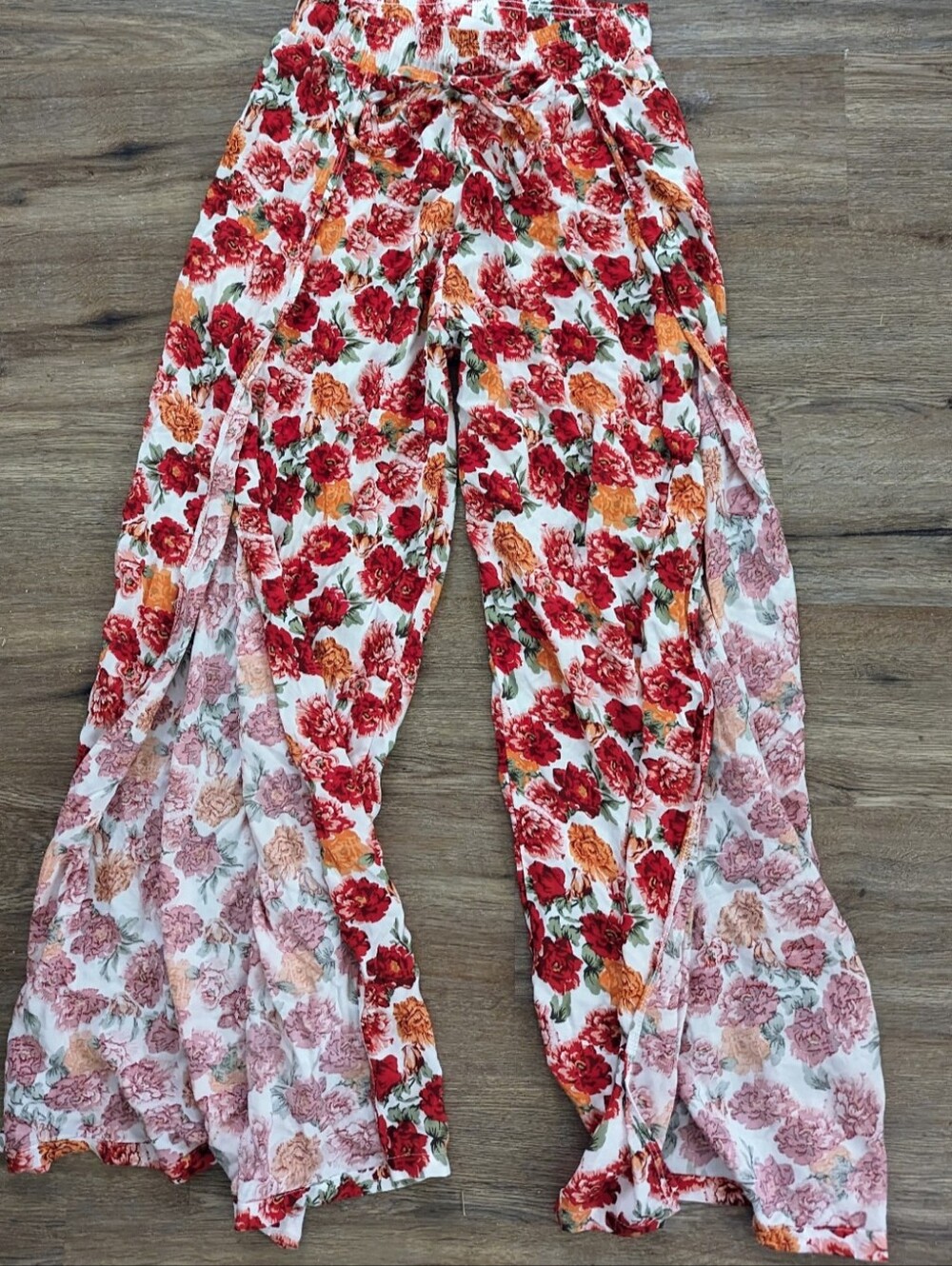 Chlorafila Floral Slit Summer Beach Pants D/S elastic waist Size S $98 New